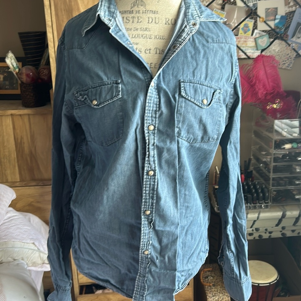Xray denim Chambray Snap Front Shirt - large
